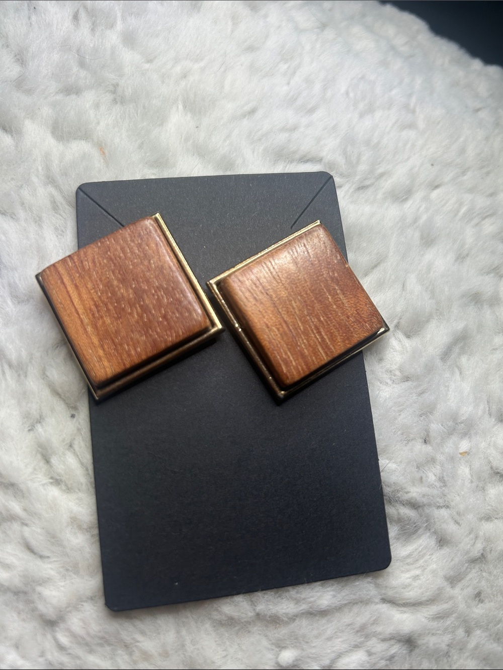 Women’s Brown Wood & Gold Square Earrings - Classic Accessory